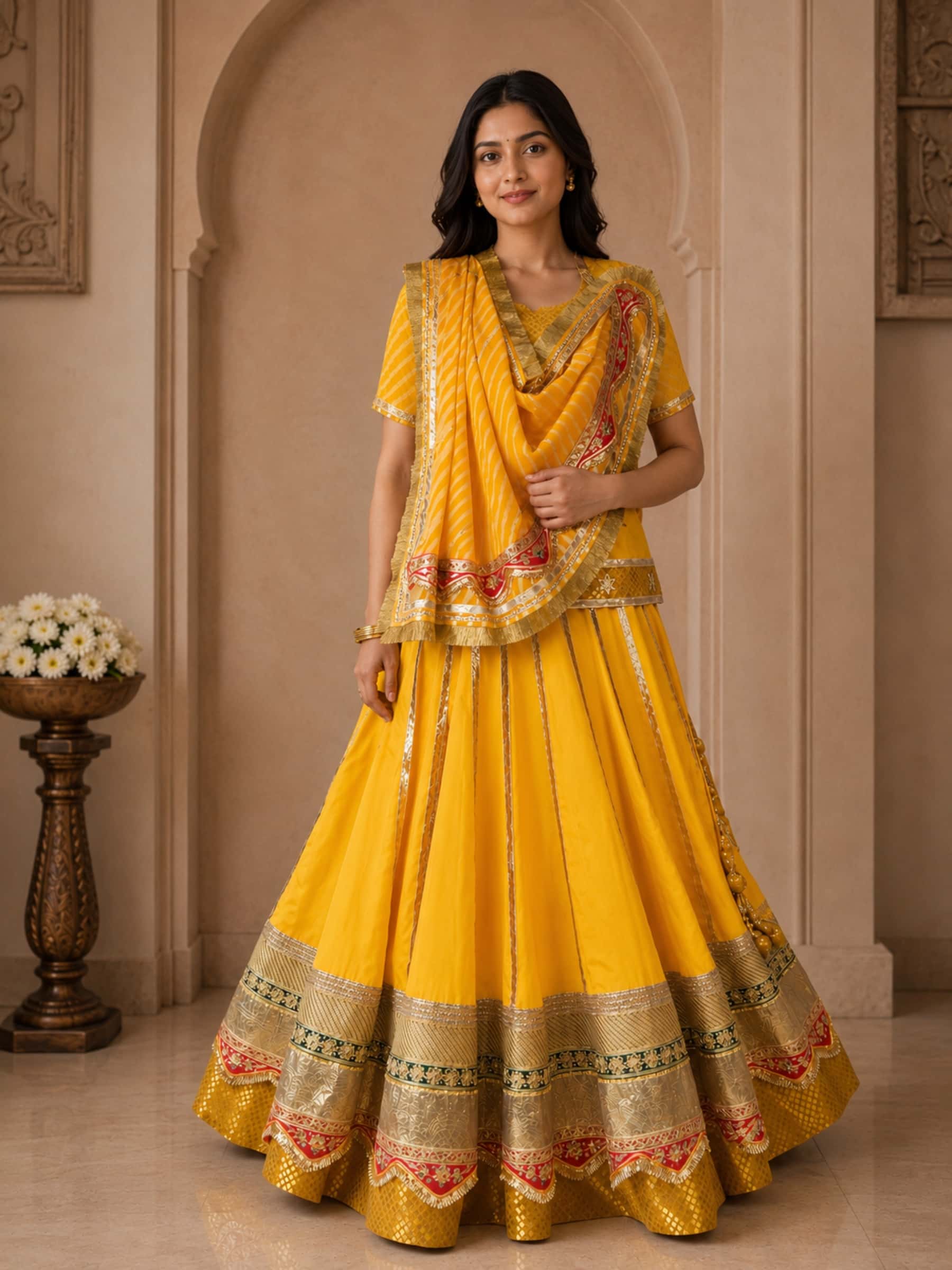 Mango Yellow Leheriya Designer Rajputi Poshak