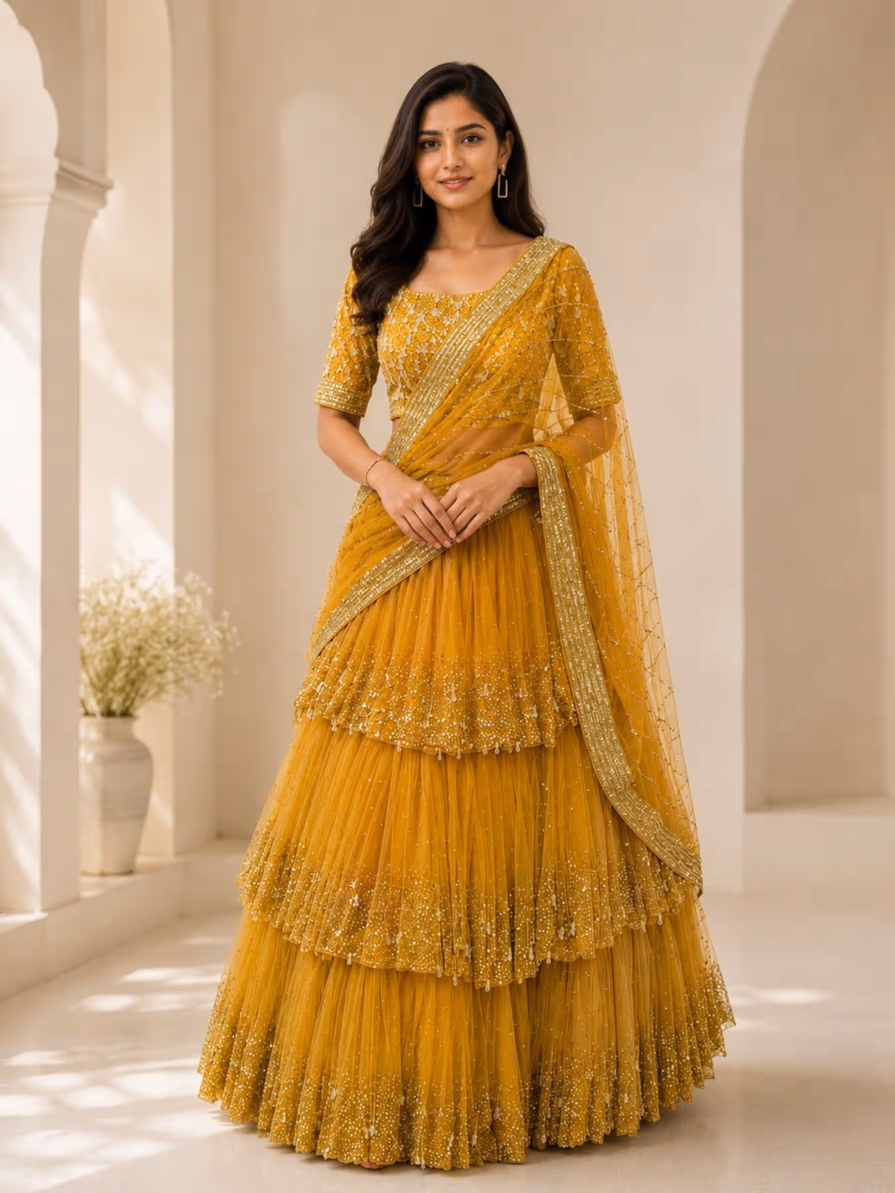 Sunehri Luxe Gold Layered Lehenga Set
