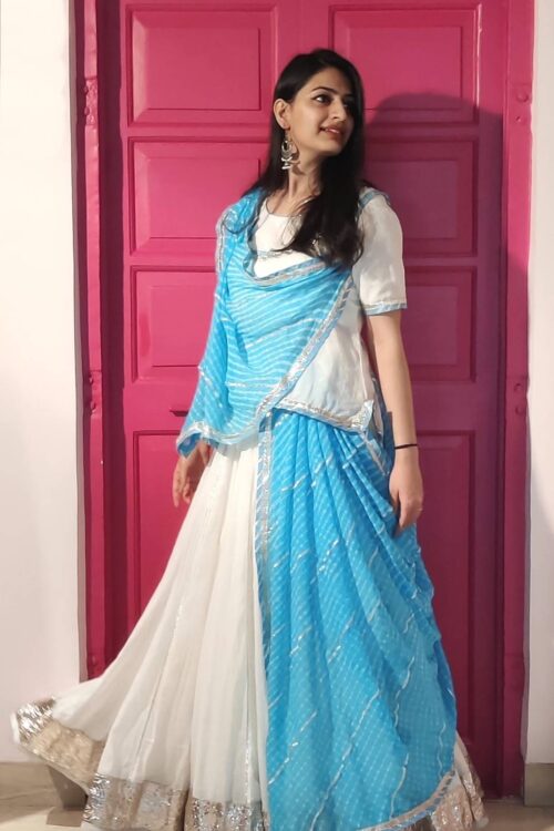 Blue and White Rajputi Dress For Women – Buy Online Now