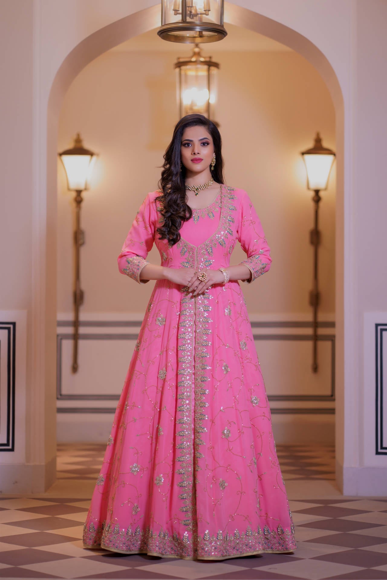 Regal Reception Outfit Hand Embroidered in Pure Georgette