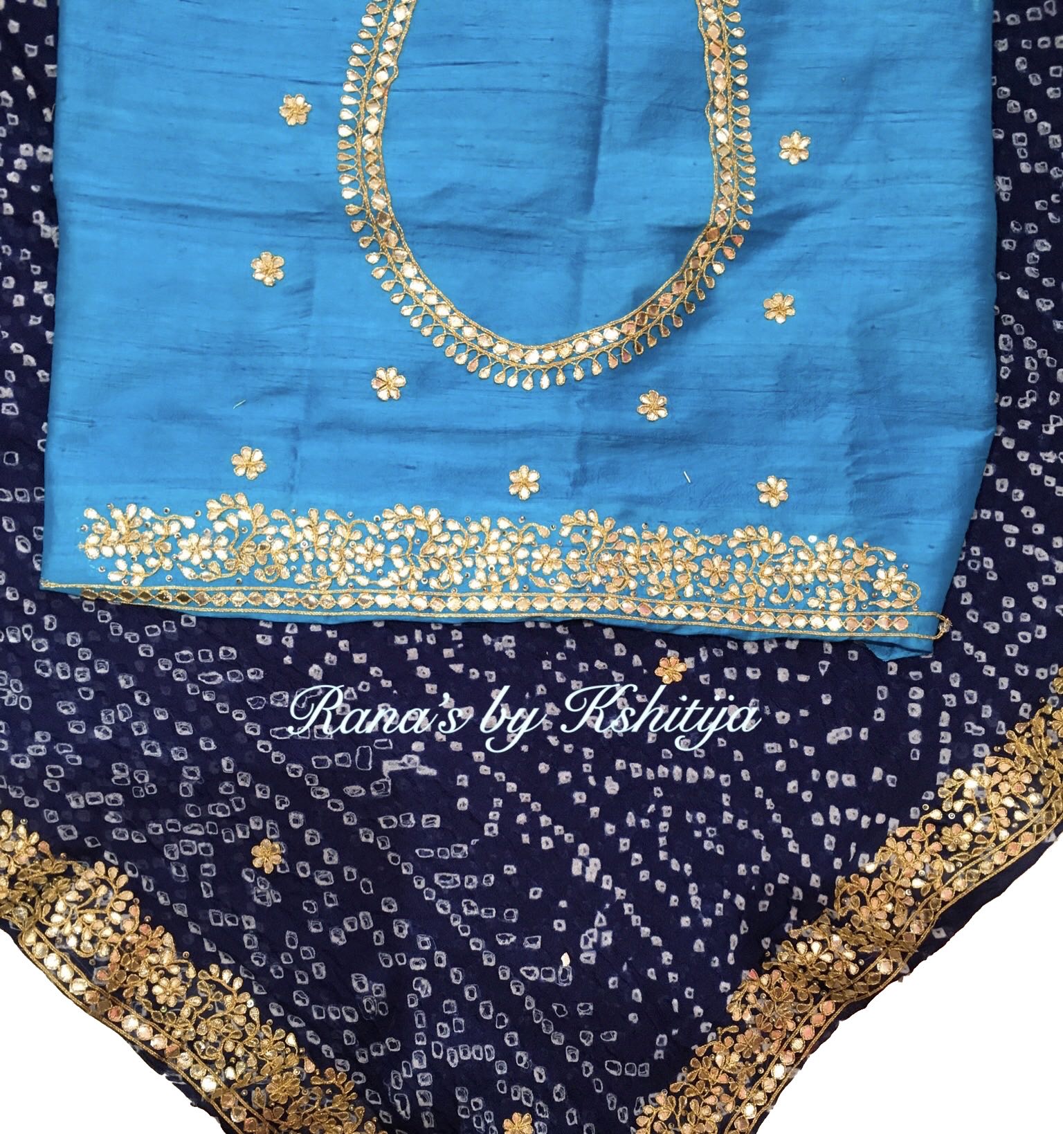 Deep Blue Bandhani Saree with Gota Work on Pure Georgette - Rana's by ...