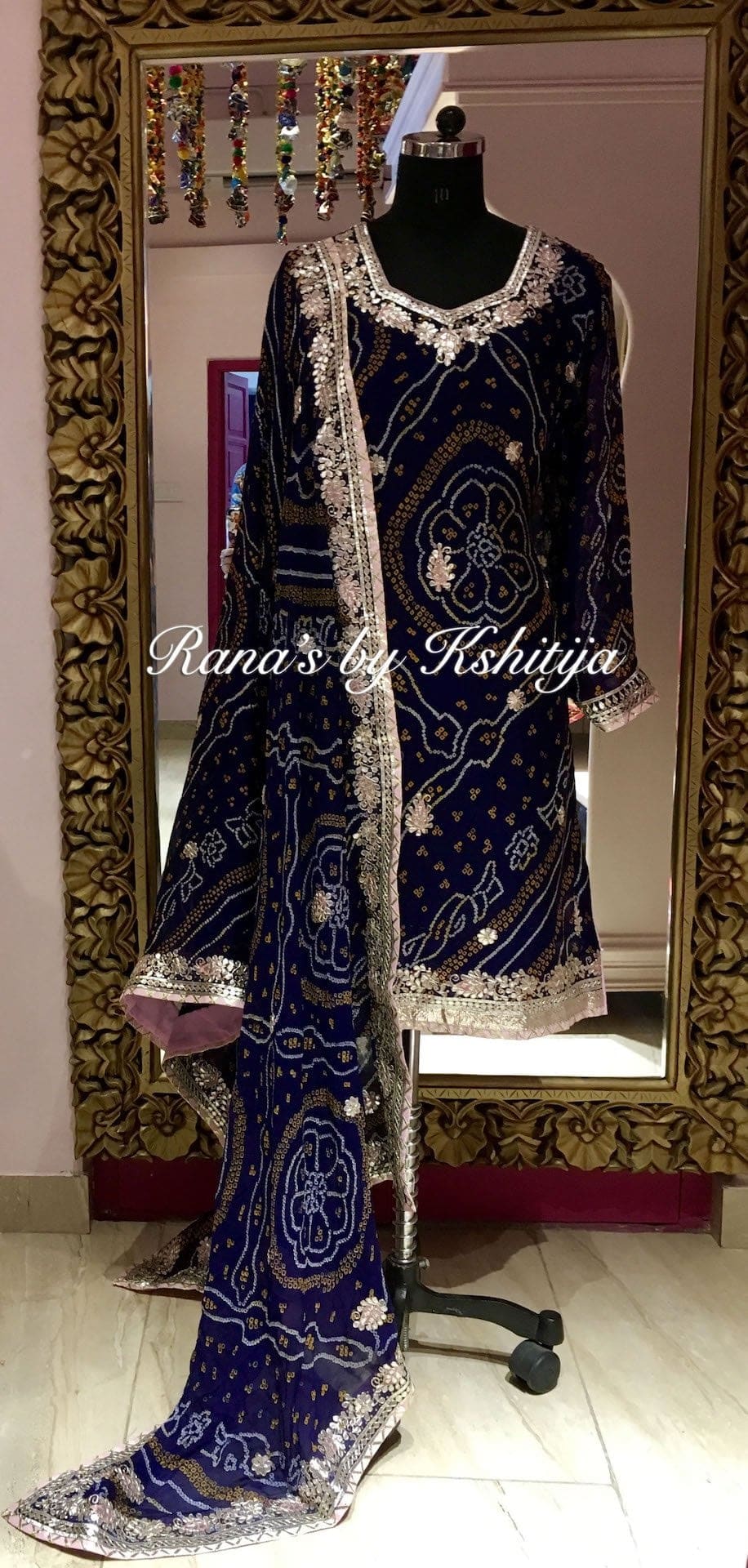 Deep Blue Bandhani Salwar Suit in Handwork