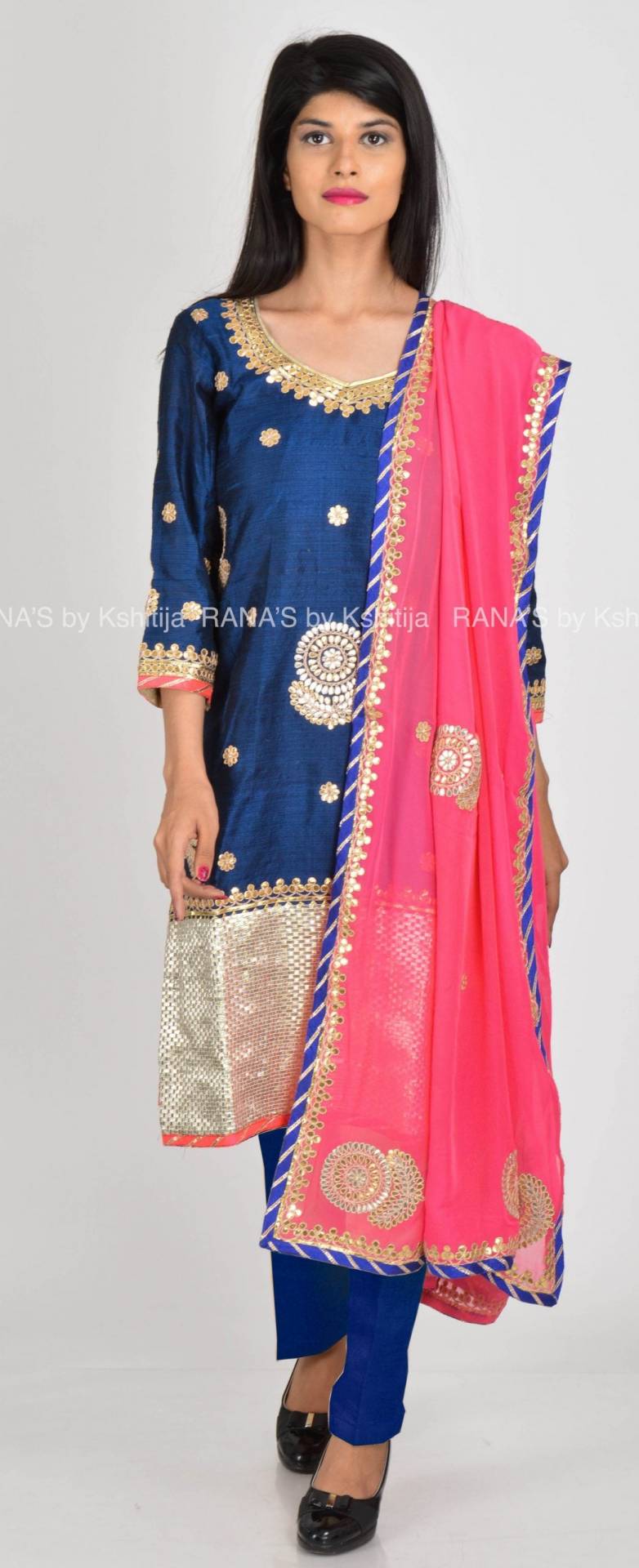 Deep Blue Chatai Work Salwar Suit