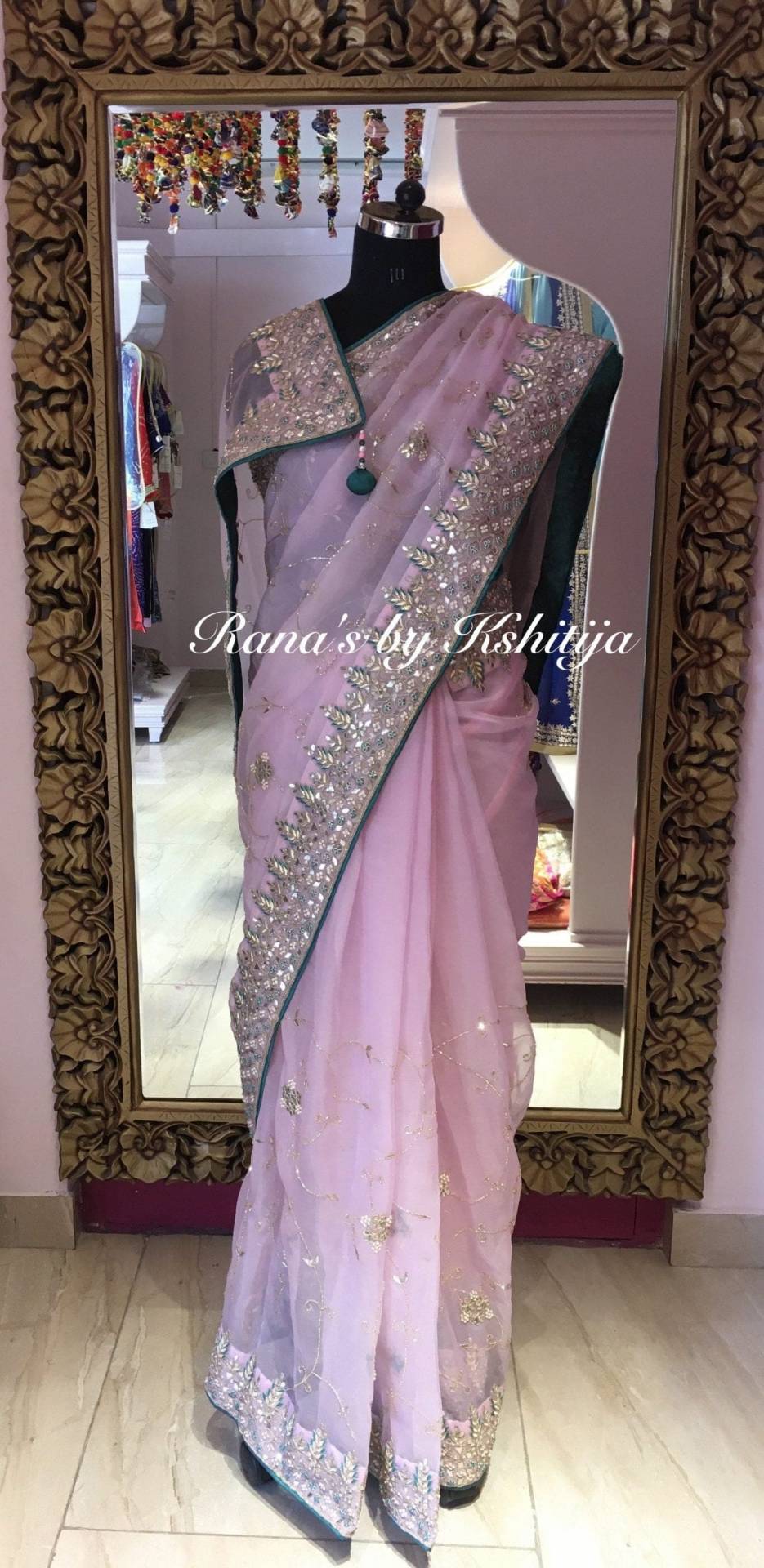 Designer Light Pink Jaal Pure Organza Saree