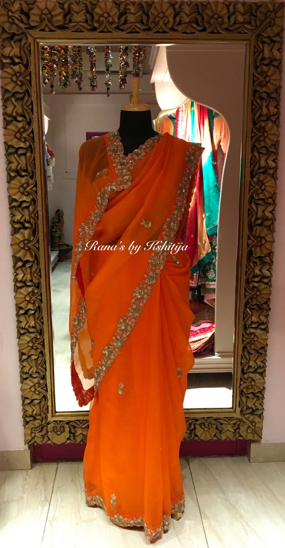 Designer Wedding Saree in Rust Orange