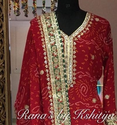 Designer Red Bandhani Suit in Rich Handwork