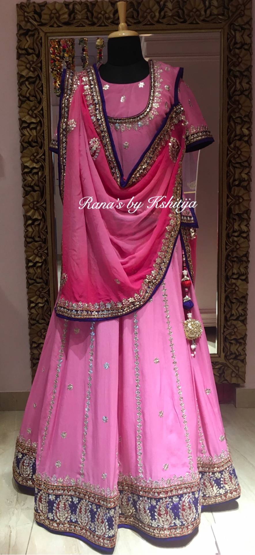 Elegant Pink Rajputi Poshak For Ladies in Pure Crepe