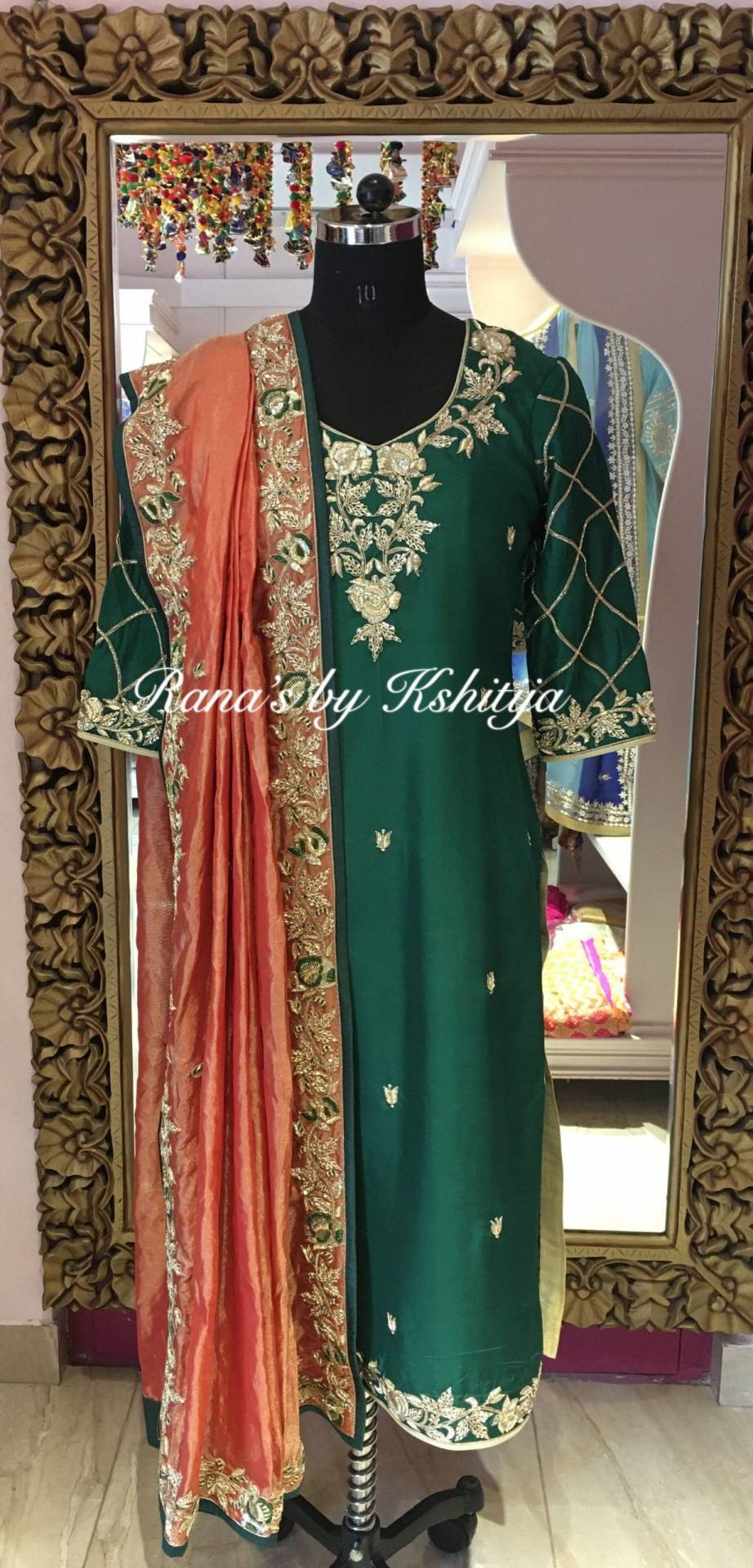 Emerald Green Pure Silk Suit Set with Tissue Dupatta