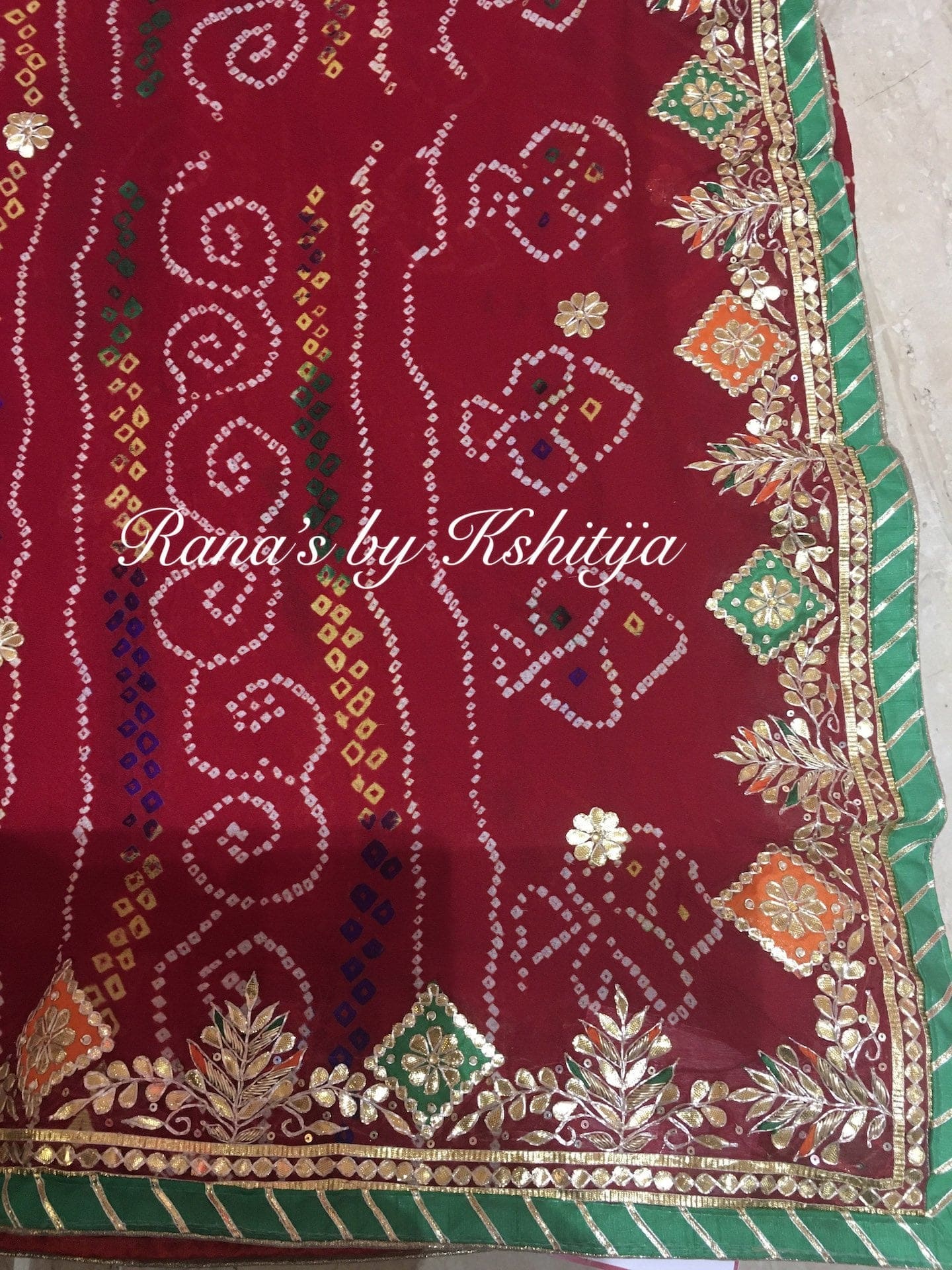 Fine Gota Worked Bandhej Saree in Red Color