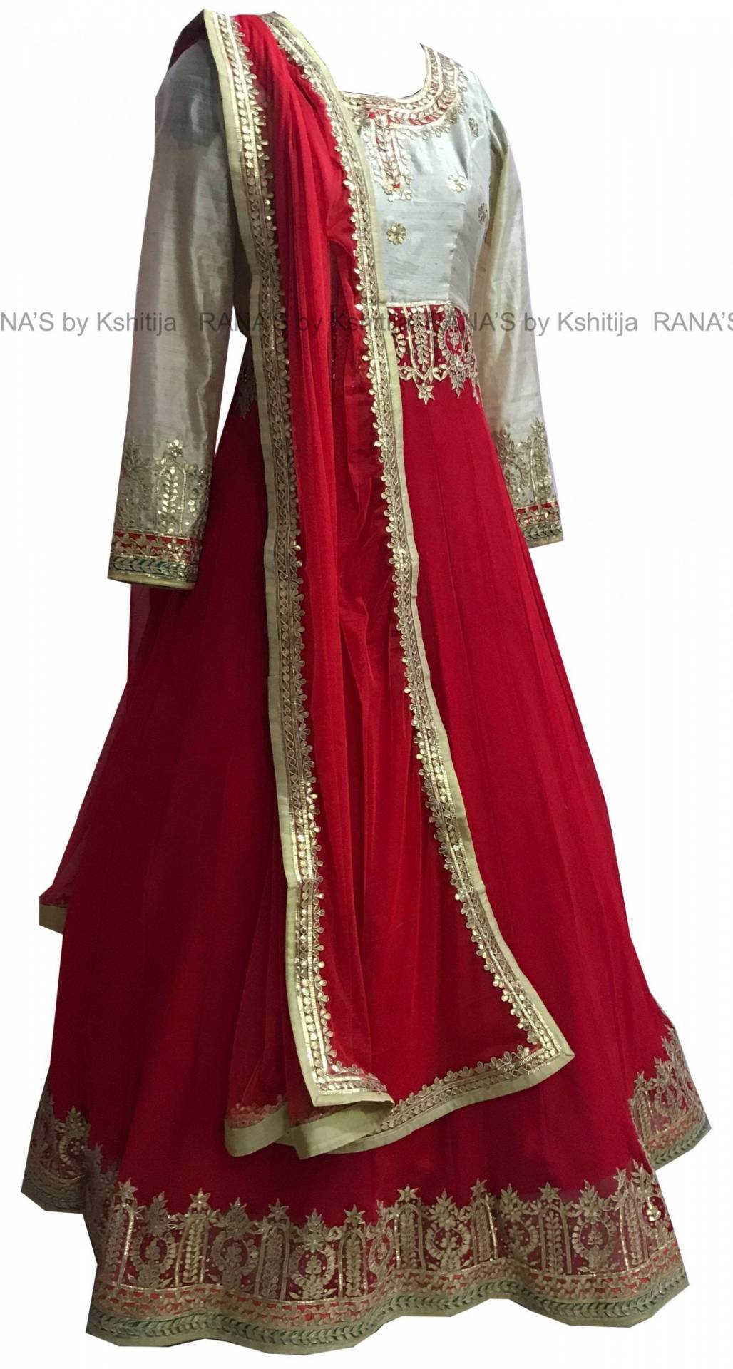 Floor Length Red and Beige Kalidar Dress