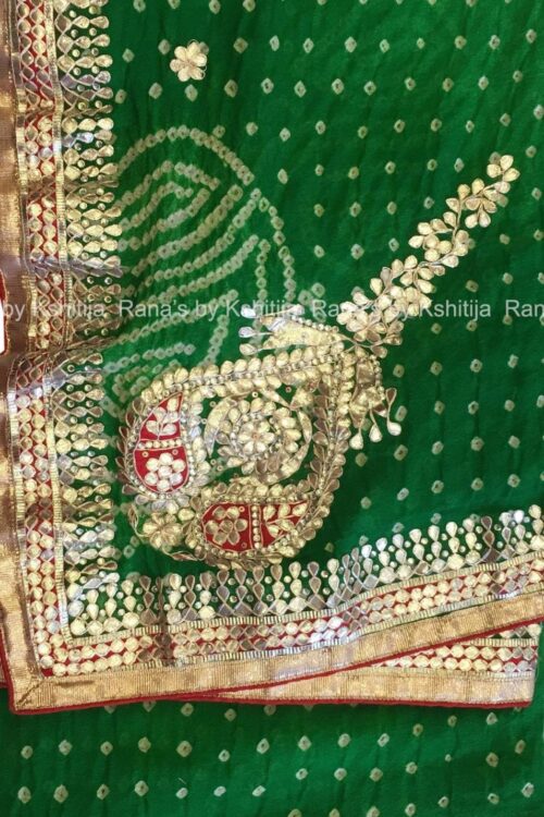 Green Bandhej Saree with Beautiful motif
