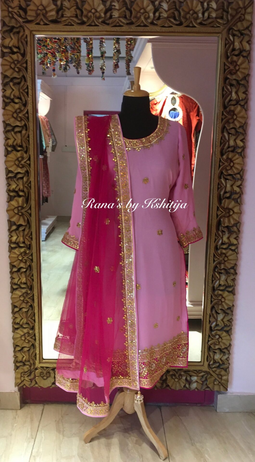 Handmade Rose and Bright Pink Salwar Suit