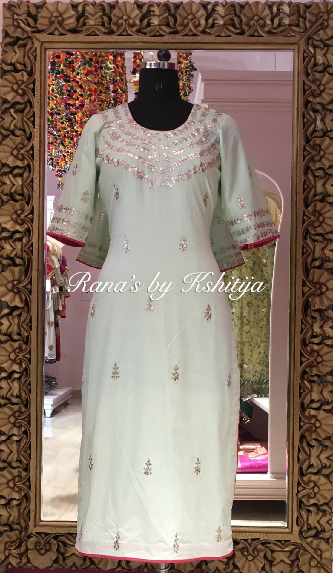Mint Green Handworked Pure Cambric Kurti