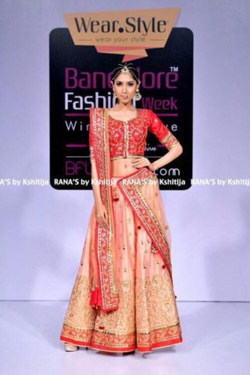 Perfect Peach and Red Lehenga in Pure Silk