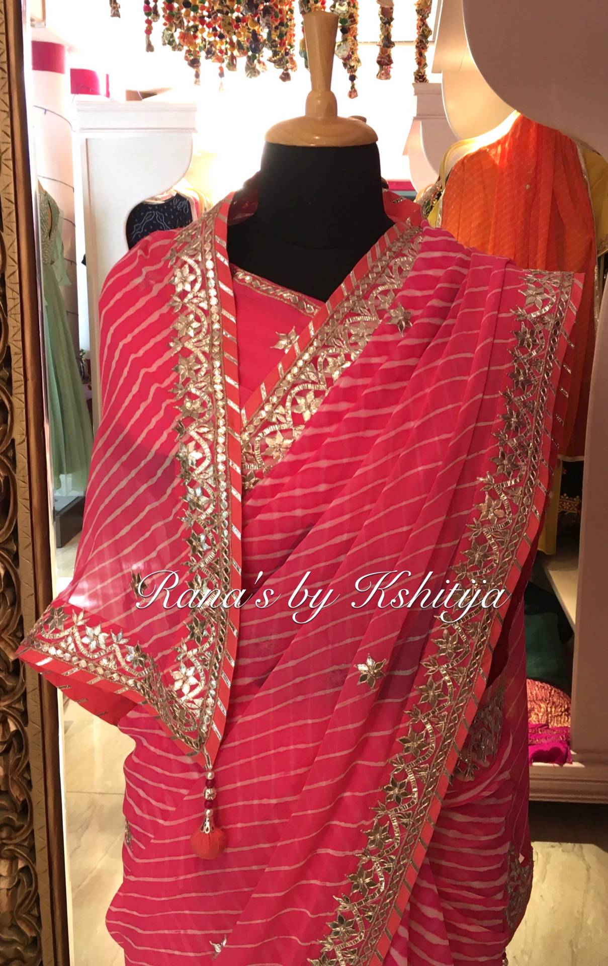 Beautiful Hot Pink Leheriya Saree with Light Work in Pure Georgette