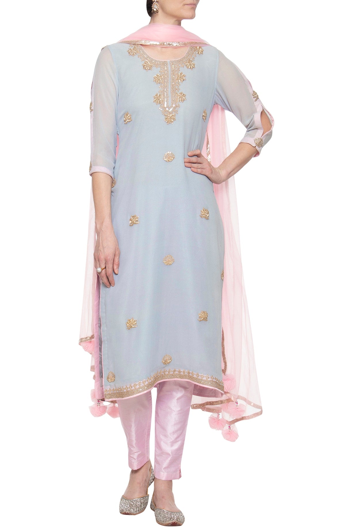 Pretty Powder Blue Pink Salwar Suit