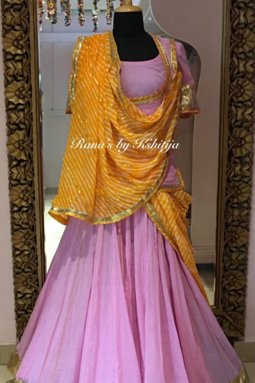 Pretty Pink and Yellow Rajputi Dress For Women [Buy Online]