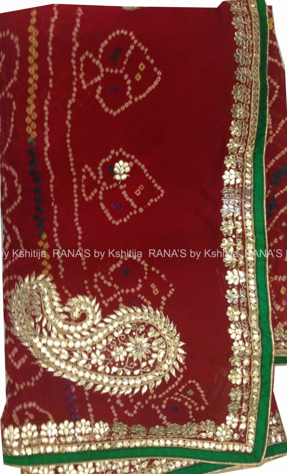 Red Bandhej Saree with Flower Design