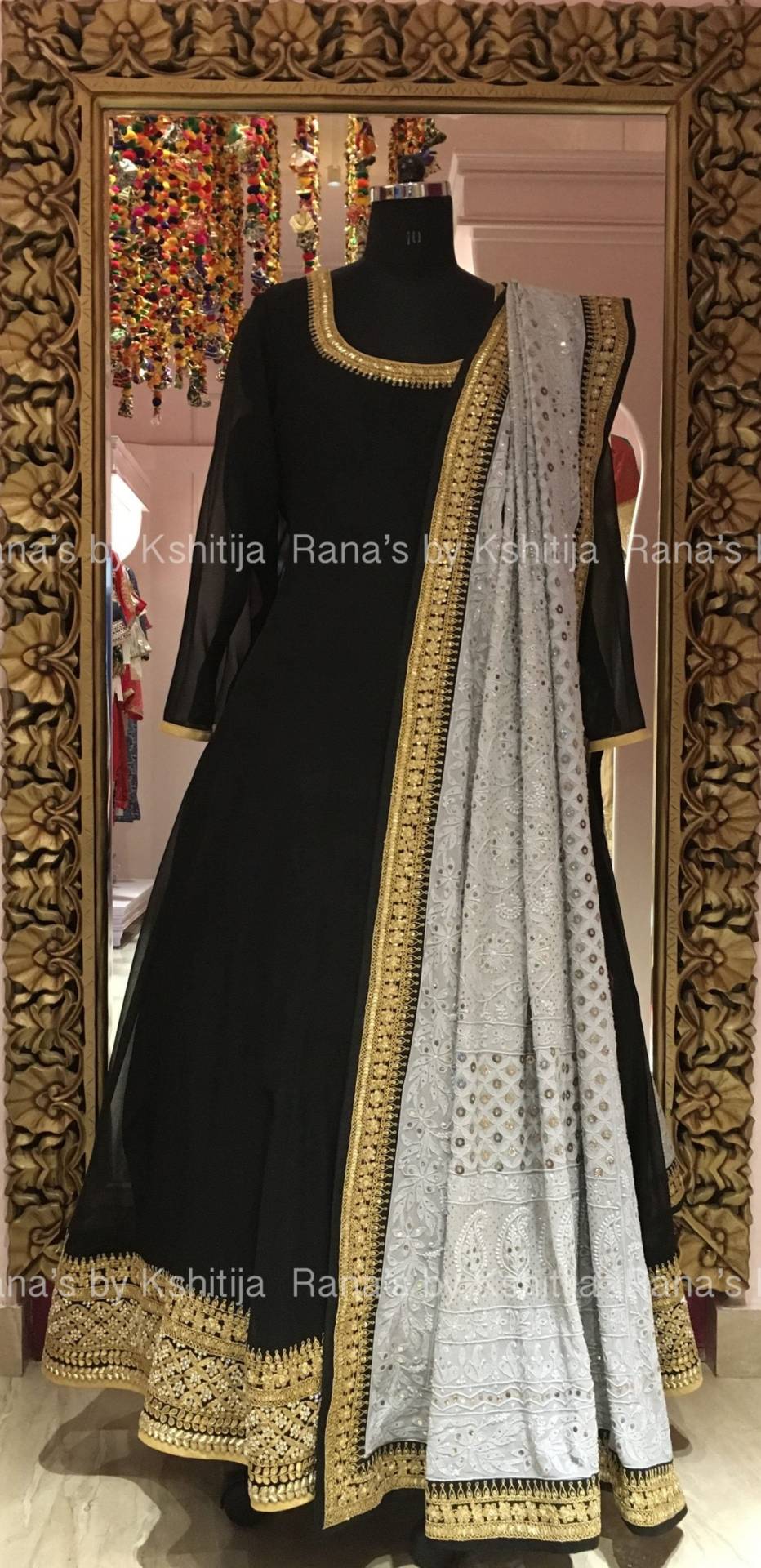 Royal Pure Georgette Kalidar Dress Set in Marodi Work