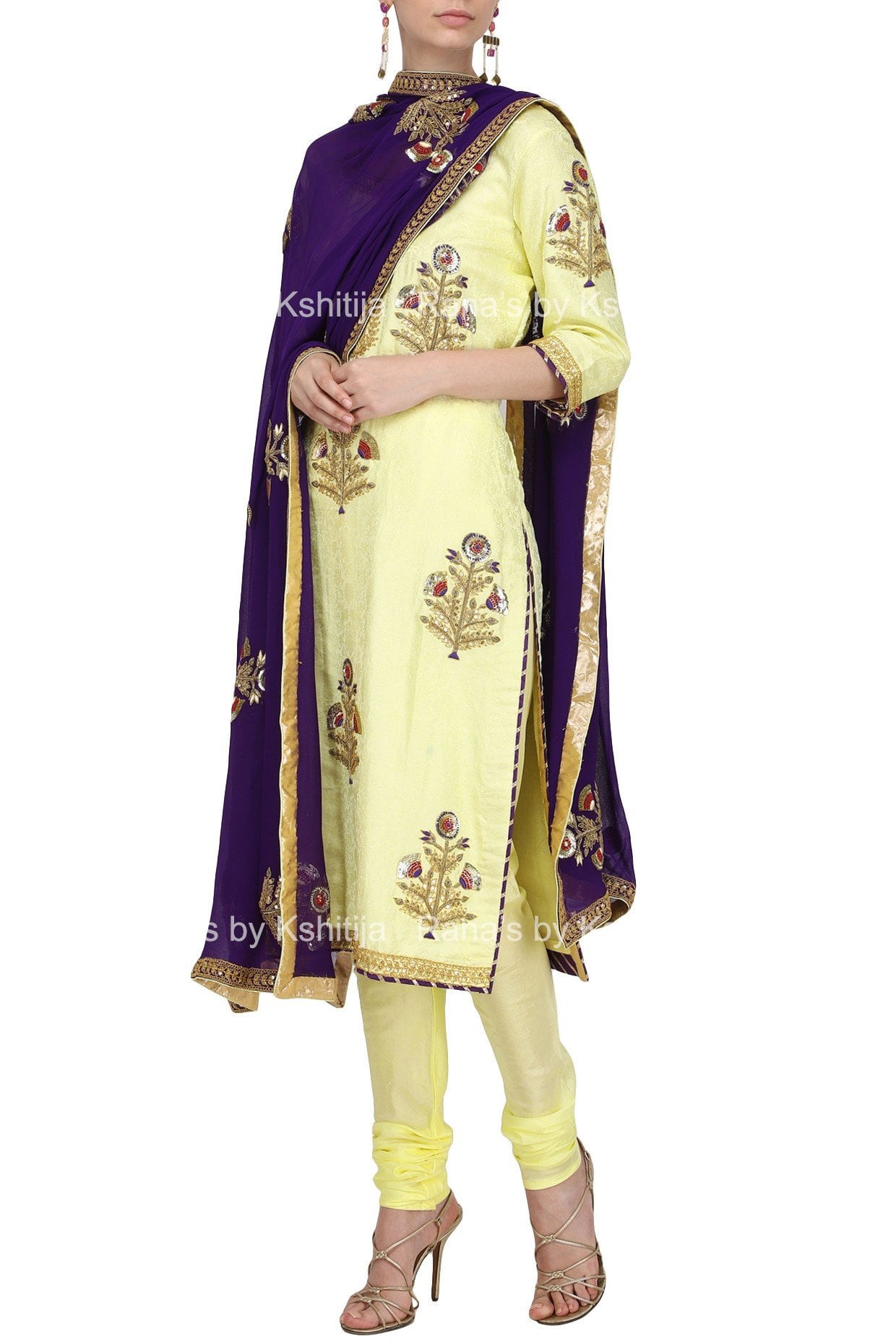 Pale Yellow and Purple salwar suit