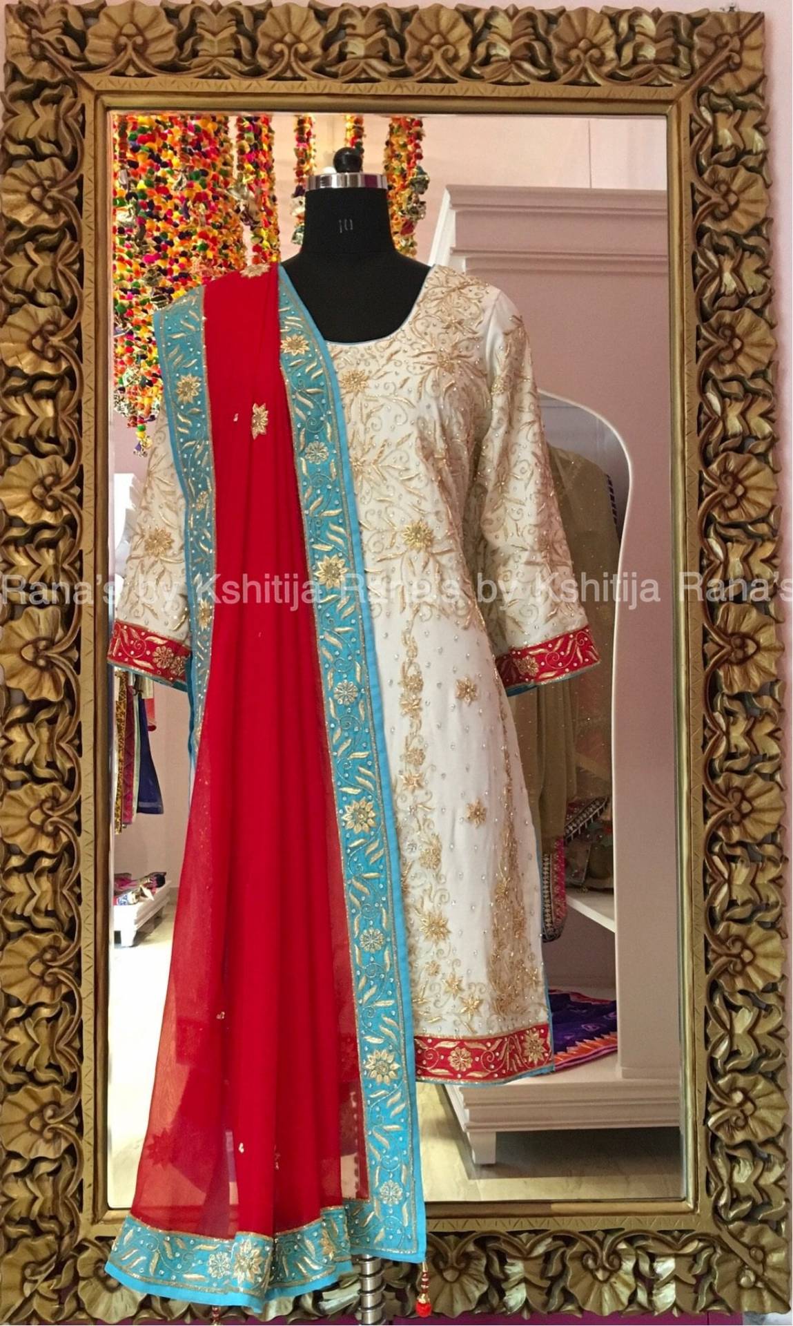White n Red Rich Zardozi Salwar Suit
