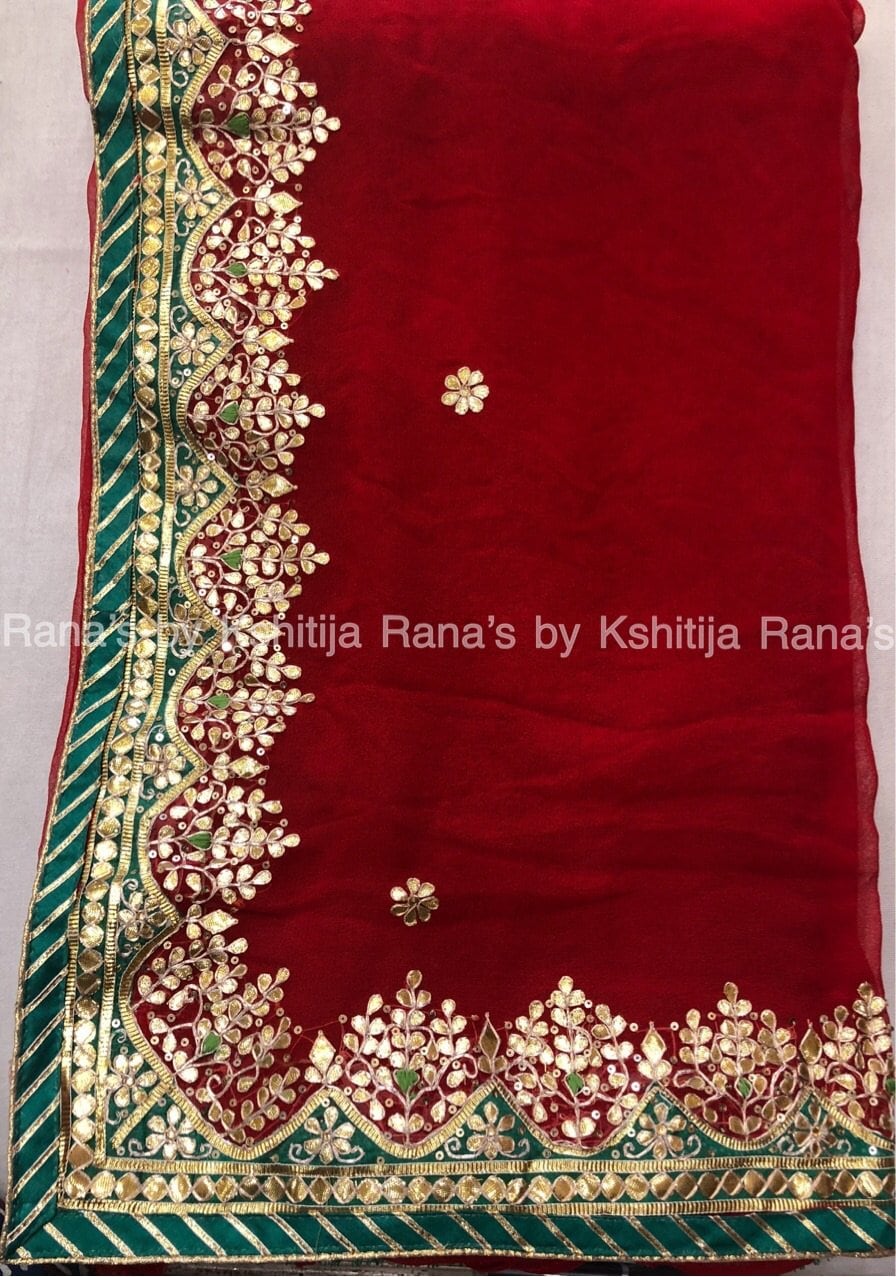 Finest gota worked sarees in pretty red color