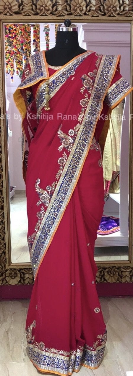 Radiant red pure georgette Saree